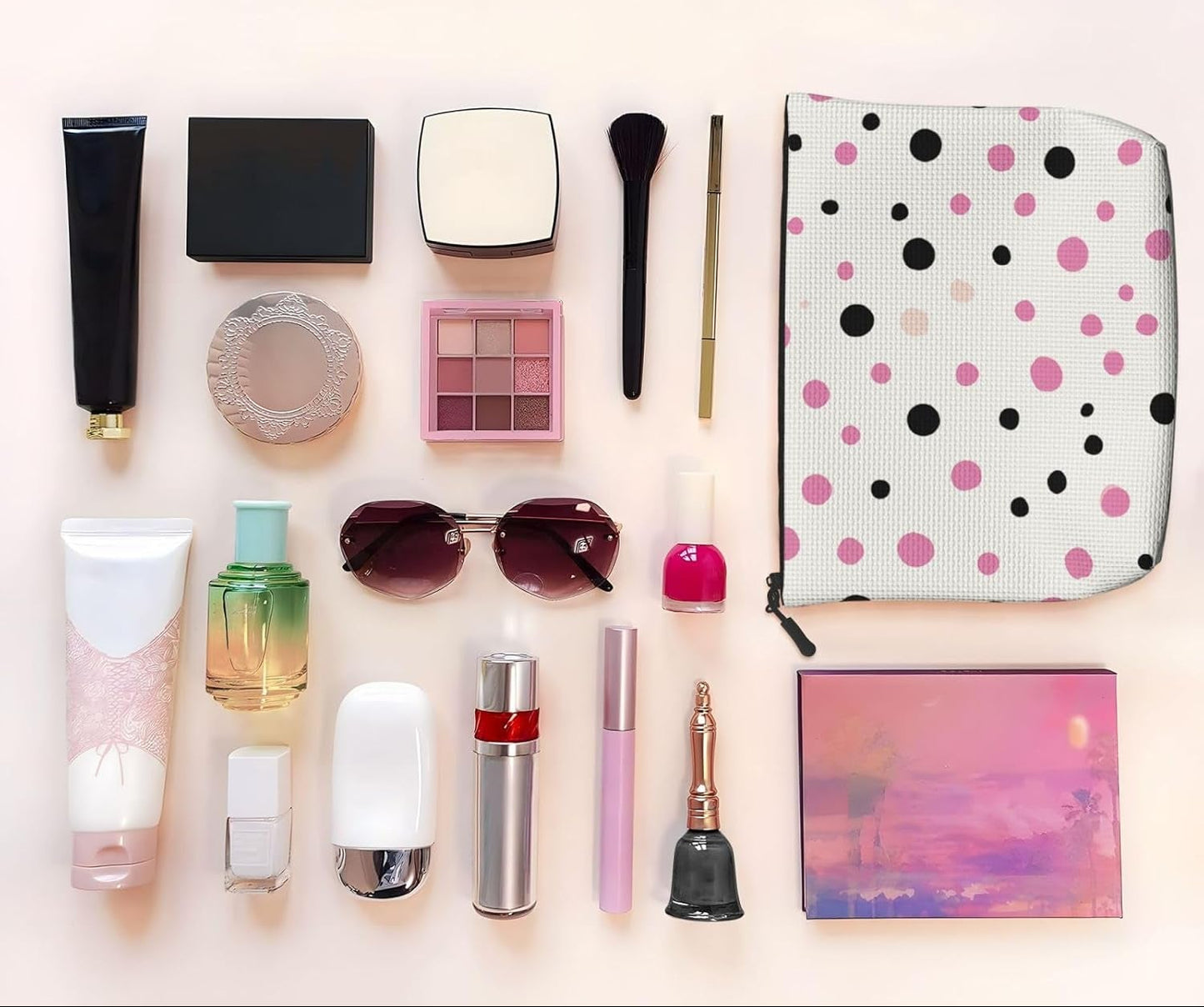 Trousse De Maquillage En Chanvre À Pois - Trousse De Maquillage Réutilisable - Trousse De Maquillage Réutilisable - Trousse À Fermeture Éclair - Outil De Maquillage, Noir , Taille Unique,