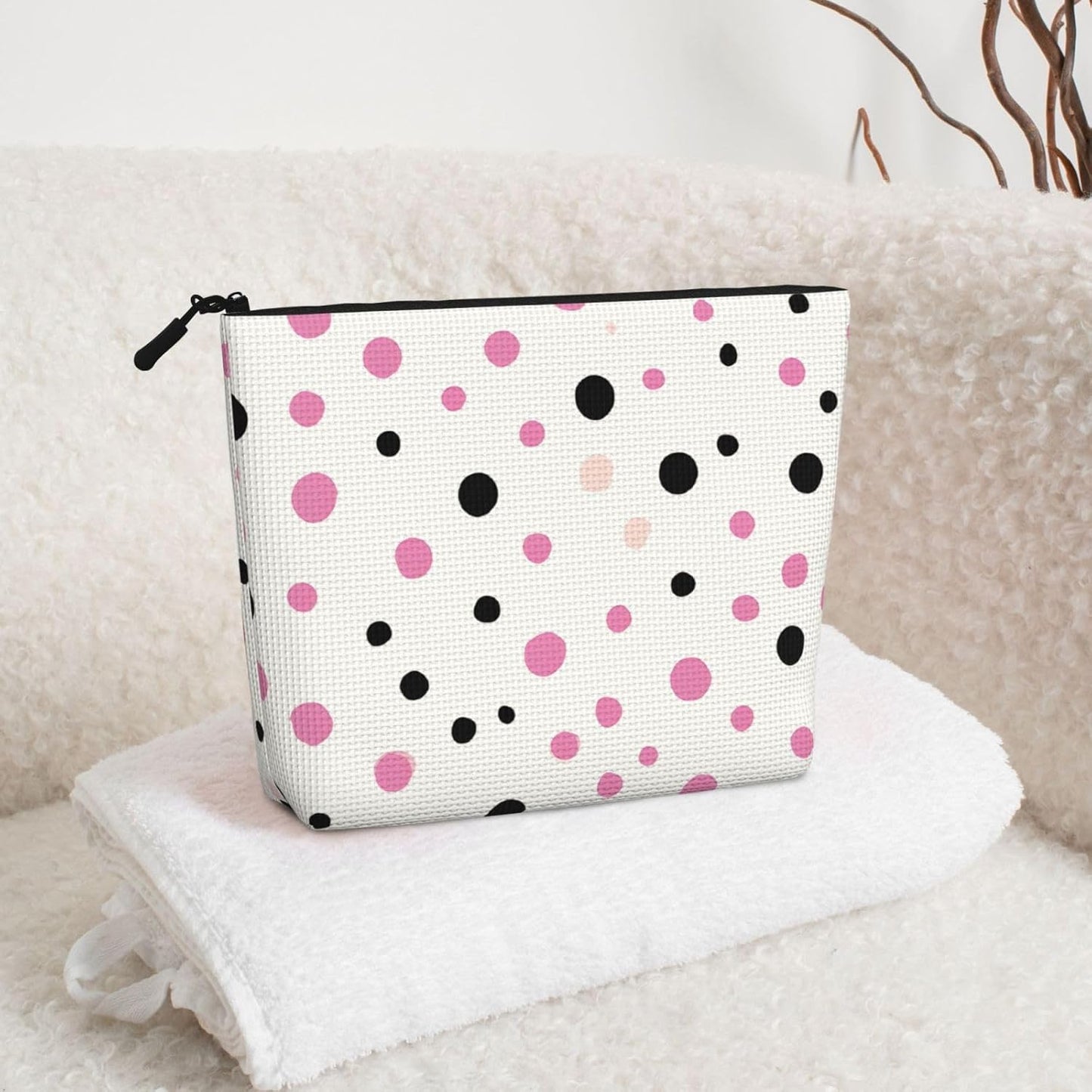 Trousse De Maquillage En Chanvre À Pois - Trousse De Maquillage Réutilisable - Trousse De Maquillage Réutilisable - Trousse À Fermeture Éclair - Outil De Maquillage, Noir , Taille Unique,