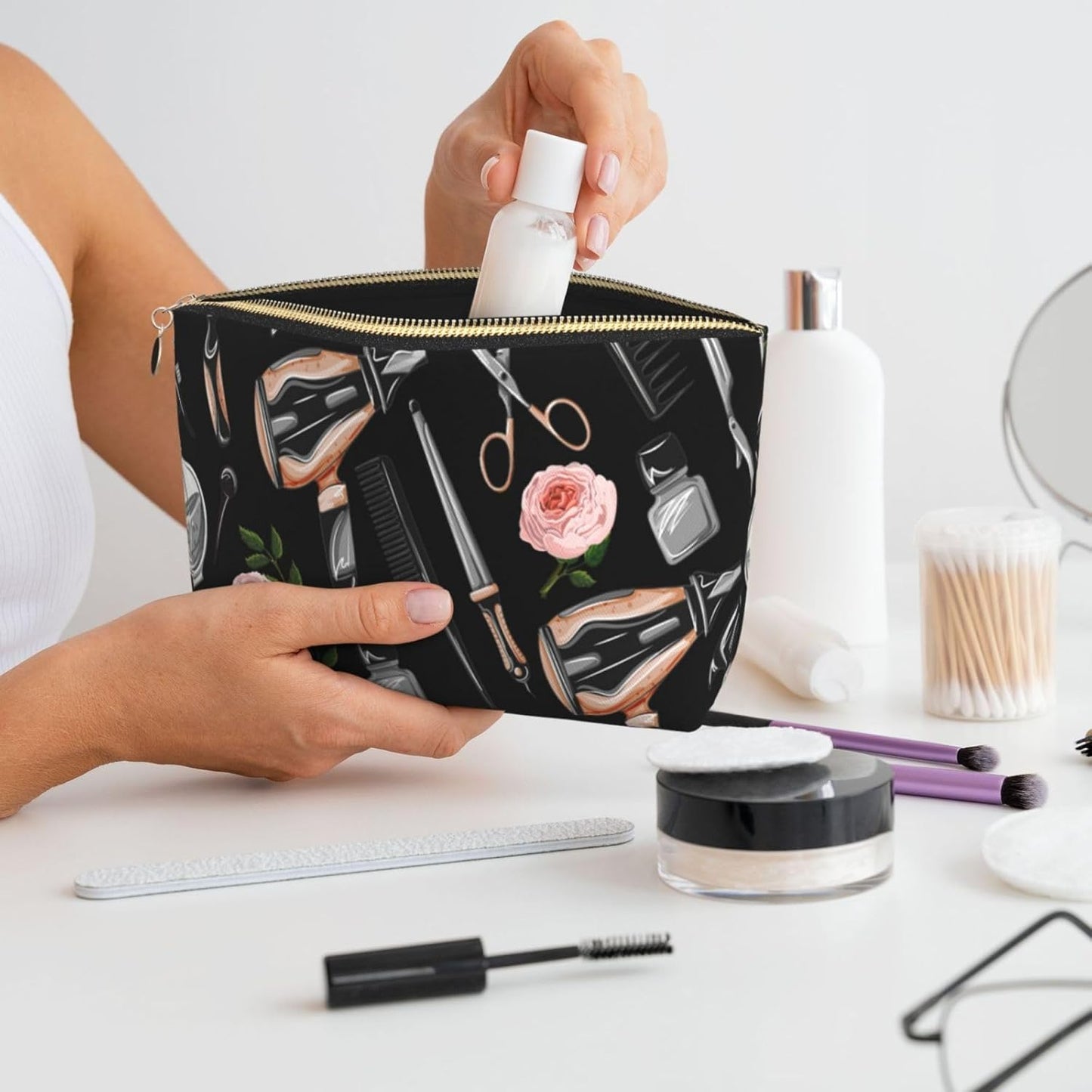 Outils De Coiffeur, Trousse De Maquillage Trousse À Cosmétiques Trousse De Toilette De Voyage Portable Pochette De Toilette