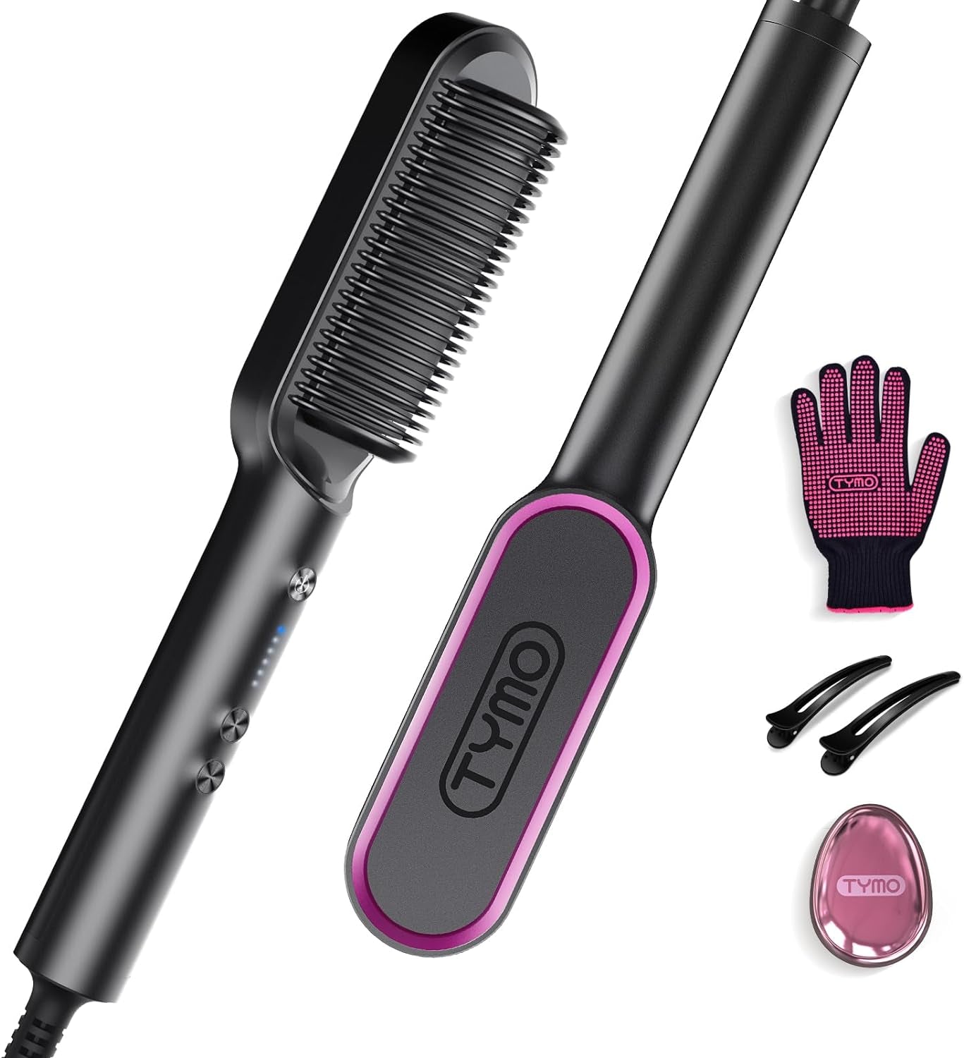 Brosse Lissante Pour Cheveux, Fer À Lisser Peigne Chauffant Avec 25S PTC Chauffage, 5 Réglages De Température, Lisseur Cheveux Céramique, Anti-Brûlure, Brosse Chauffante  RING